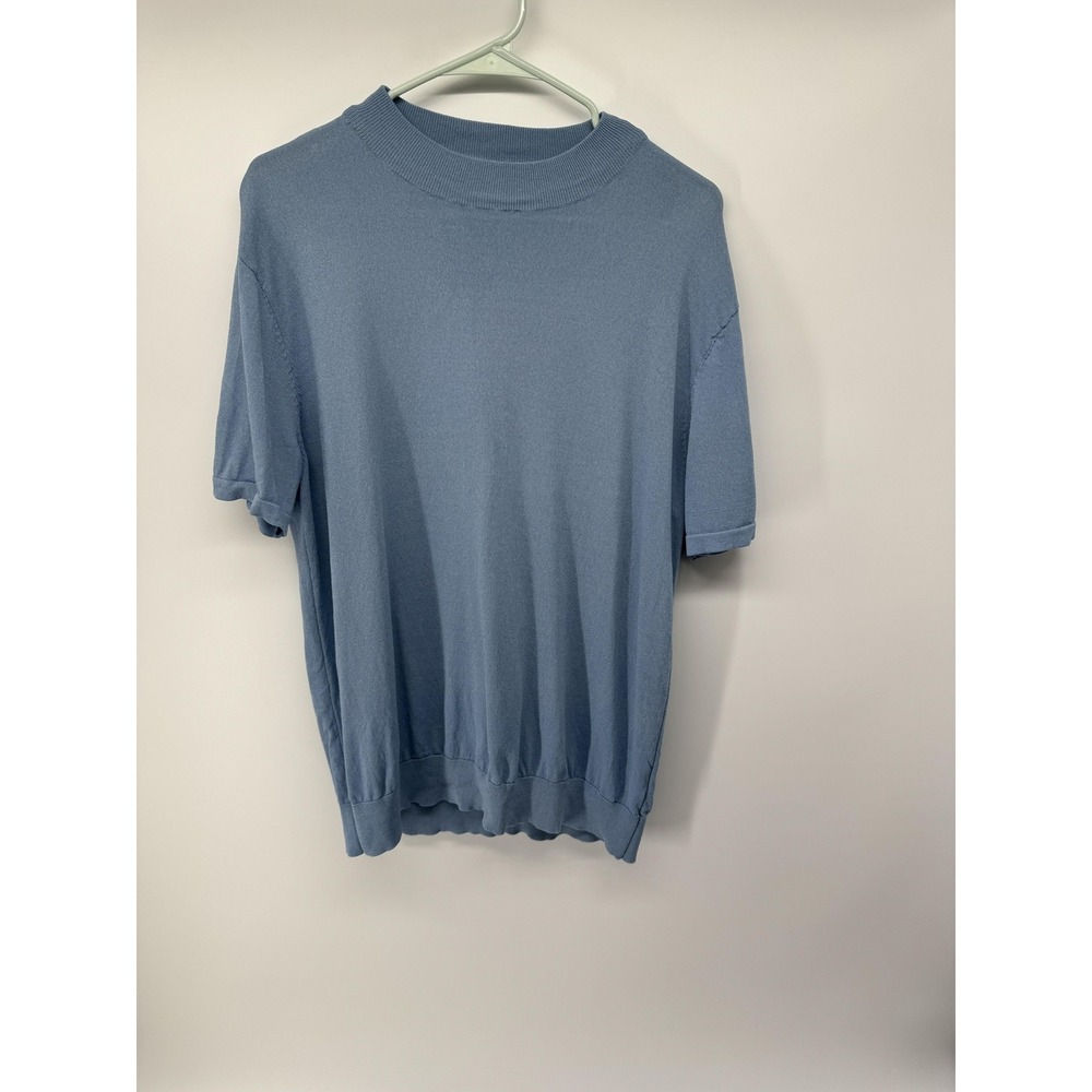 Paul Jones Sweater Mens Large Blue Short Sleeve Mock Neck Knit Pullover Top
